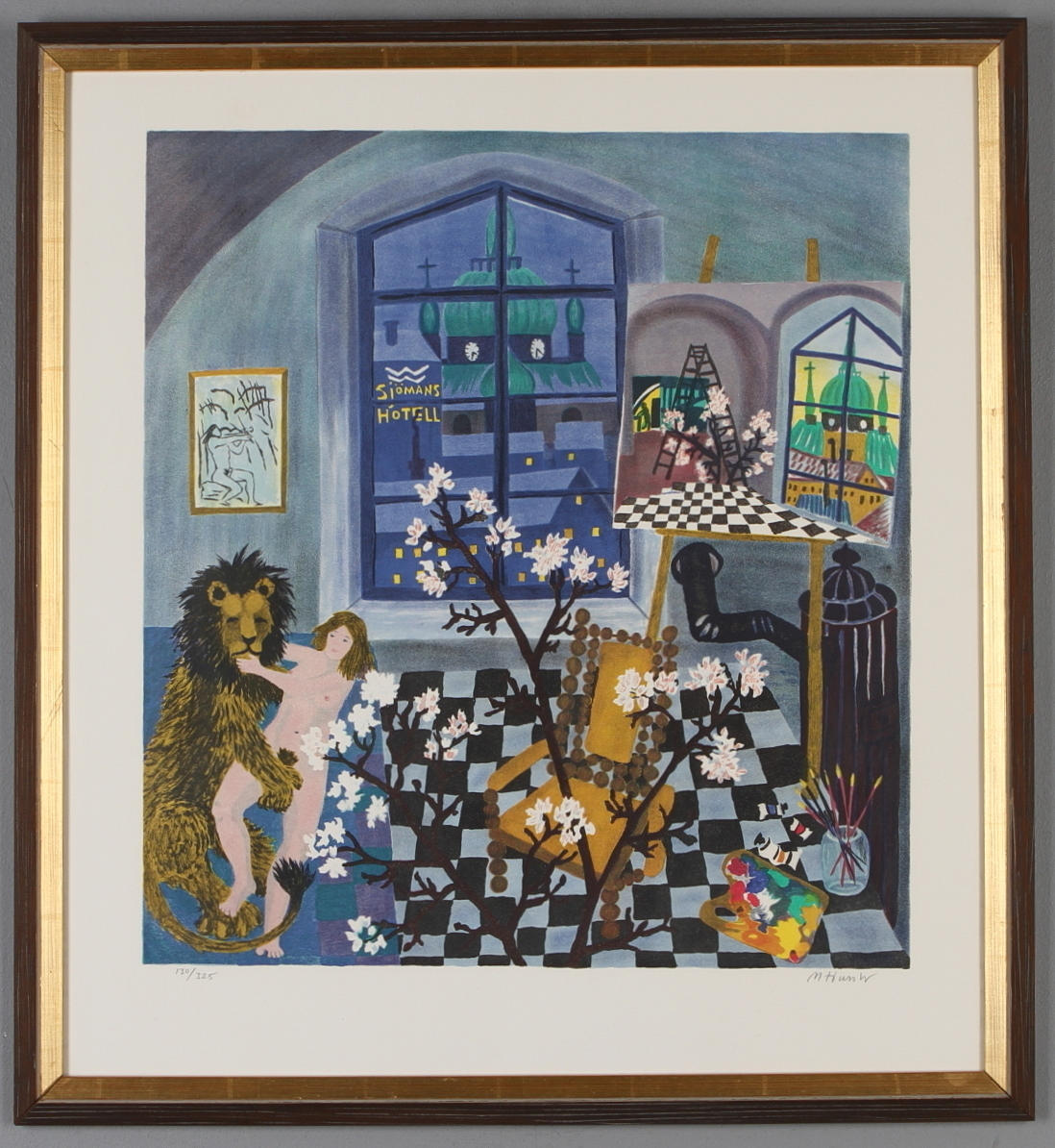 MONA HUSS WALIN. Rumsinteriör, färglitografi, signerad och numrerad 130/325.