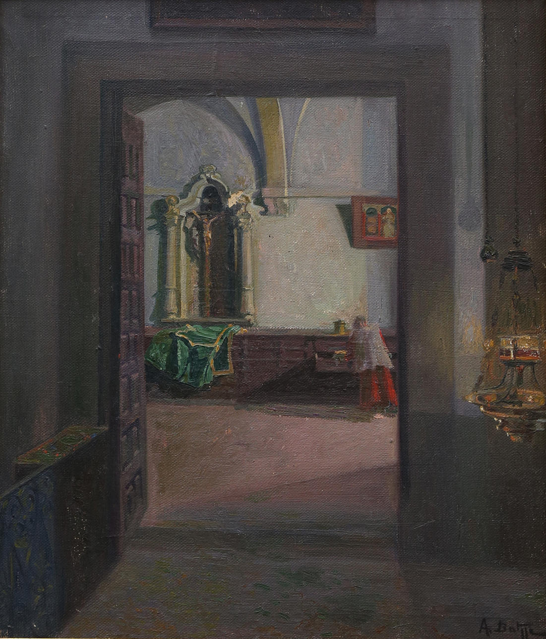CATALAN SCHOOL, 20TH CENTURY. Interior with an altar boy.