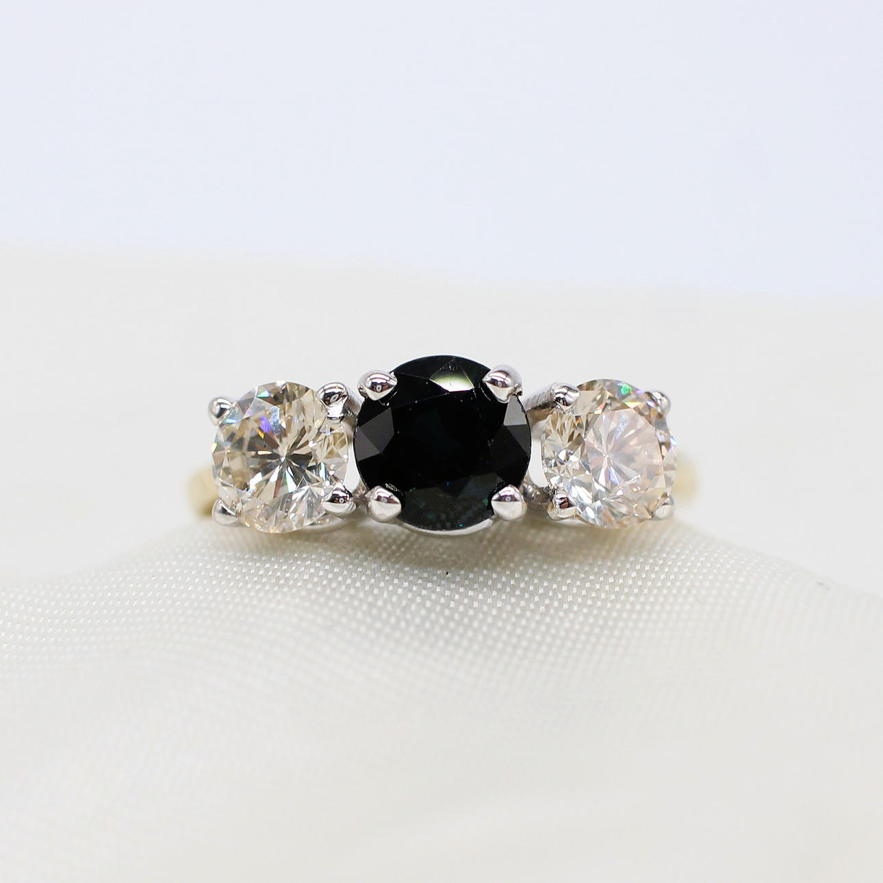 CERTIFIED SAPPHIRE & DIAMOND TRILOGY RING.