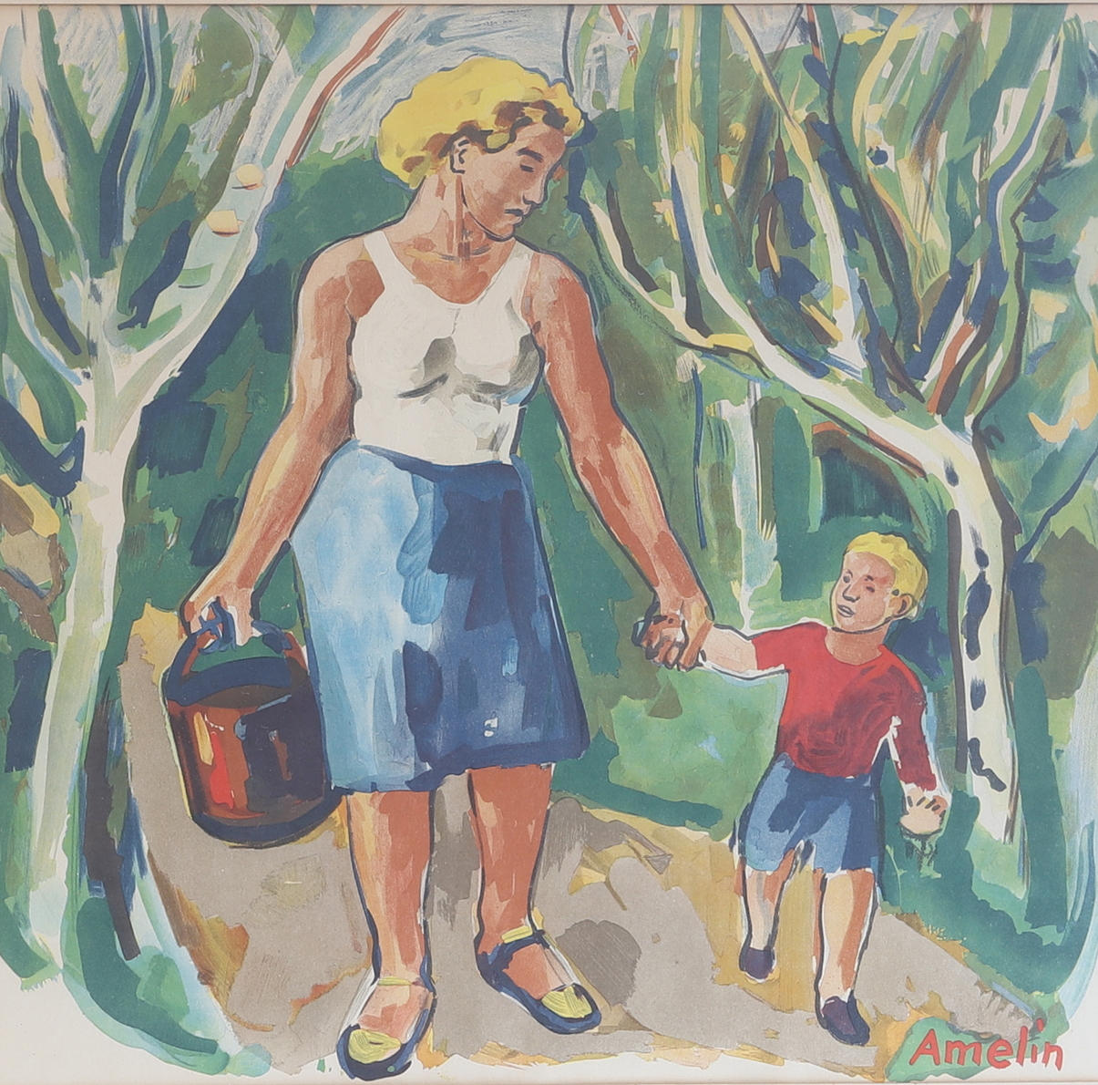 ALBIN AMELIN. Litografiskt tryck, signerad i trycket.