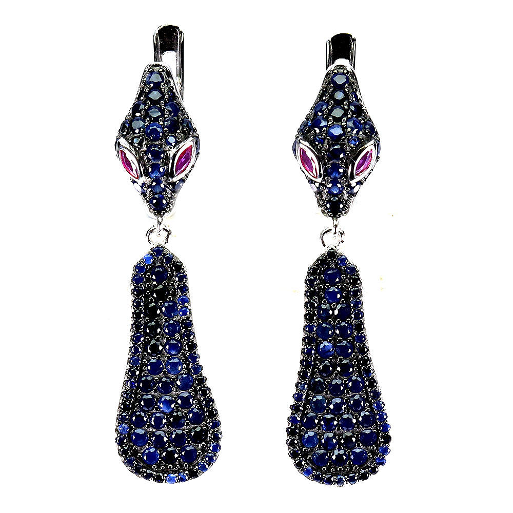 COBRA SHAPED SAPPHIRE AND RUBY EARRINGS.