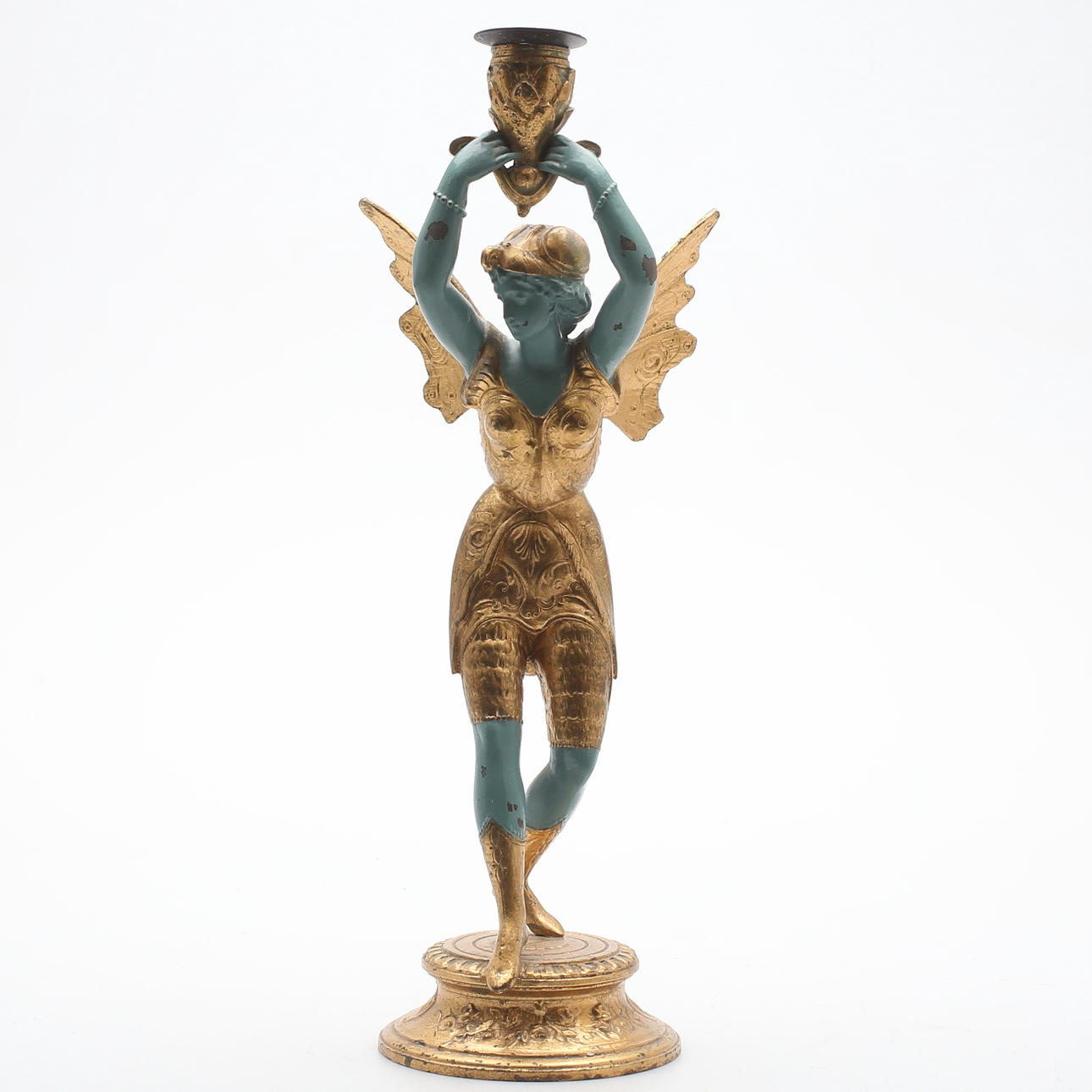 LJUSSTAKE, mässing/metall, i form av ängel, 1900-tal.