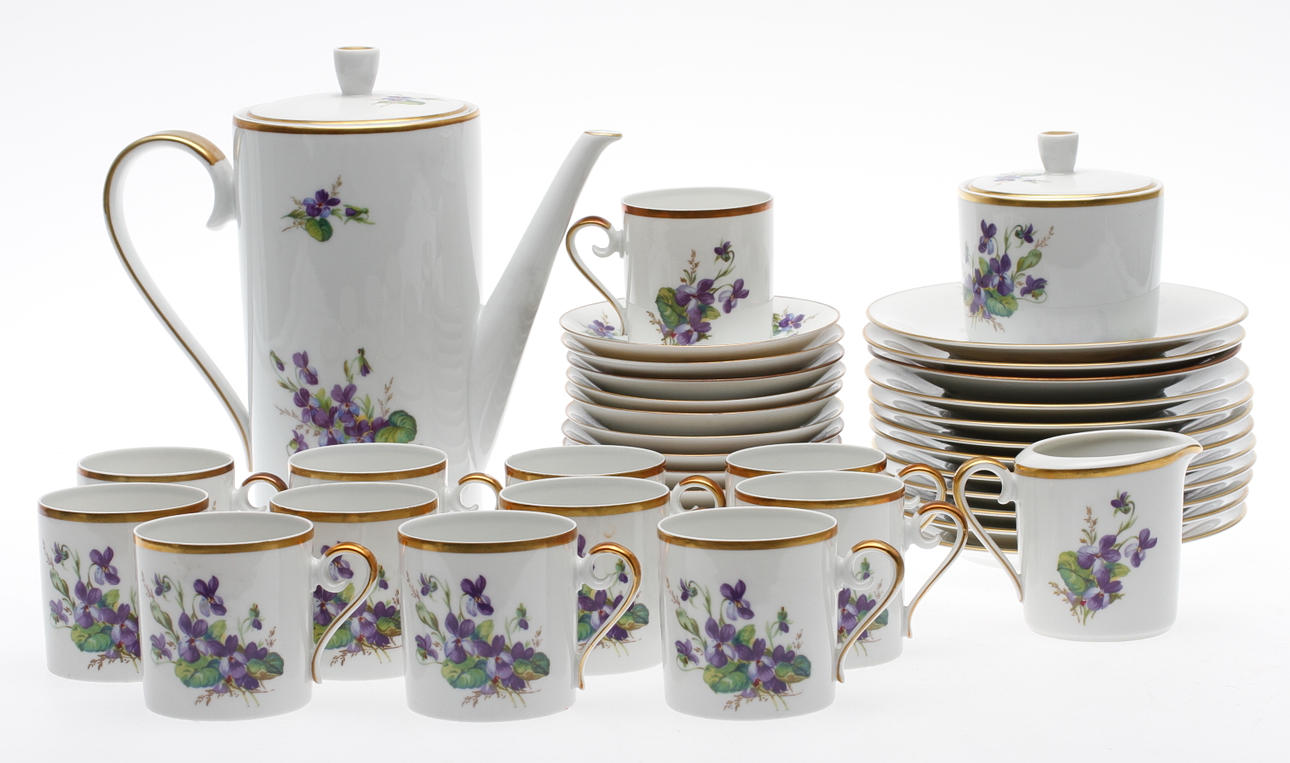 KAFFESERVIS, 39 delar, porslin, "Viol", Hackefors.