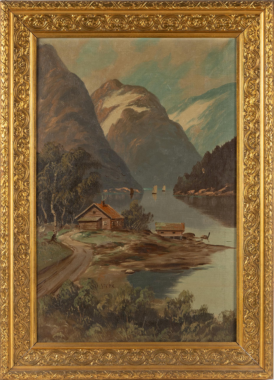 OIDENTIFIERAD KONSTNÄR. Alplandskap, olja på duk.