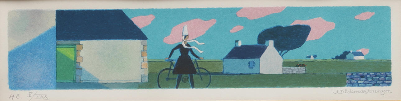 WALDEMAR LORENTZON. Komposition, litografi, signerad.