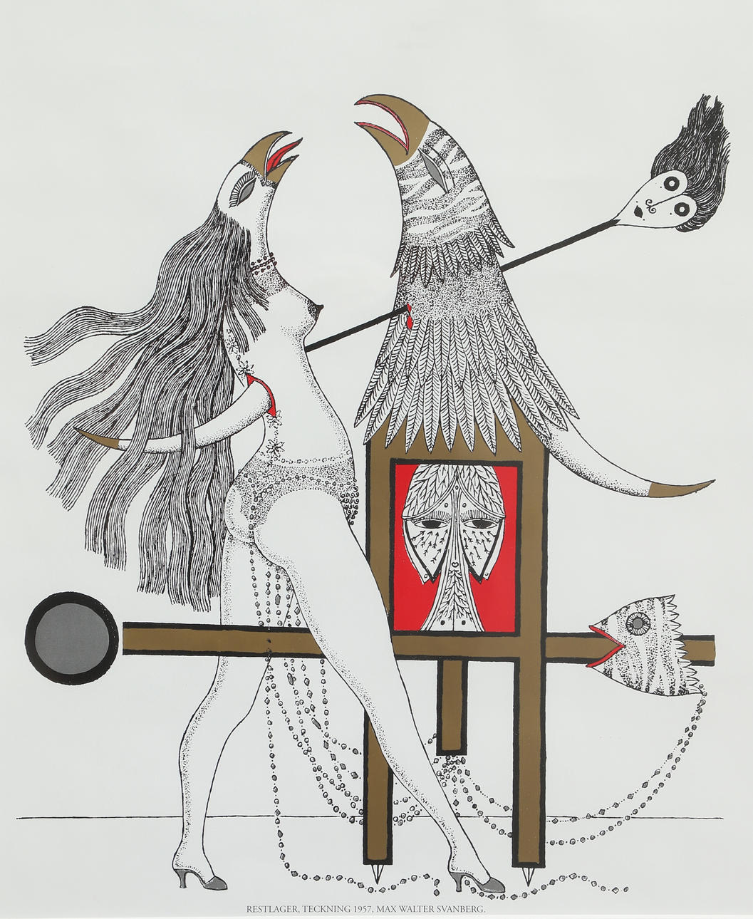 MAX WALTER SVANBERG. Efter. grafiskt tryck, surrealistisk komposition, samtida.