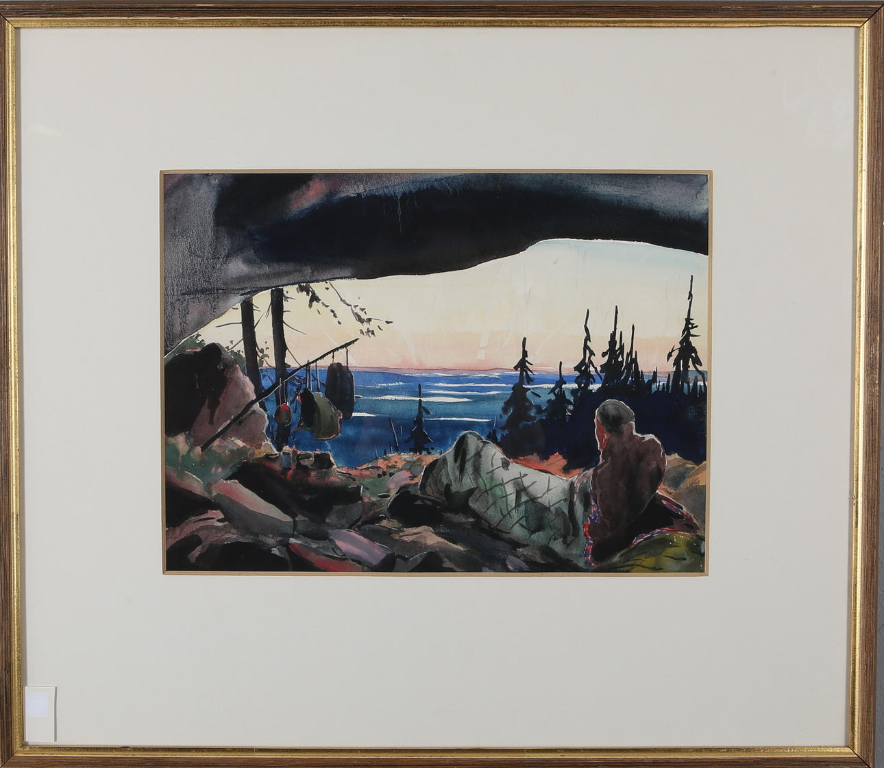 CARL IVAR GILBERT. TILLSKRIVEN. Man vid lägerplats, blandteknik, osignerad.