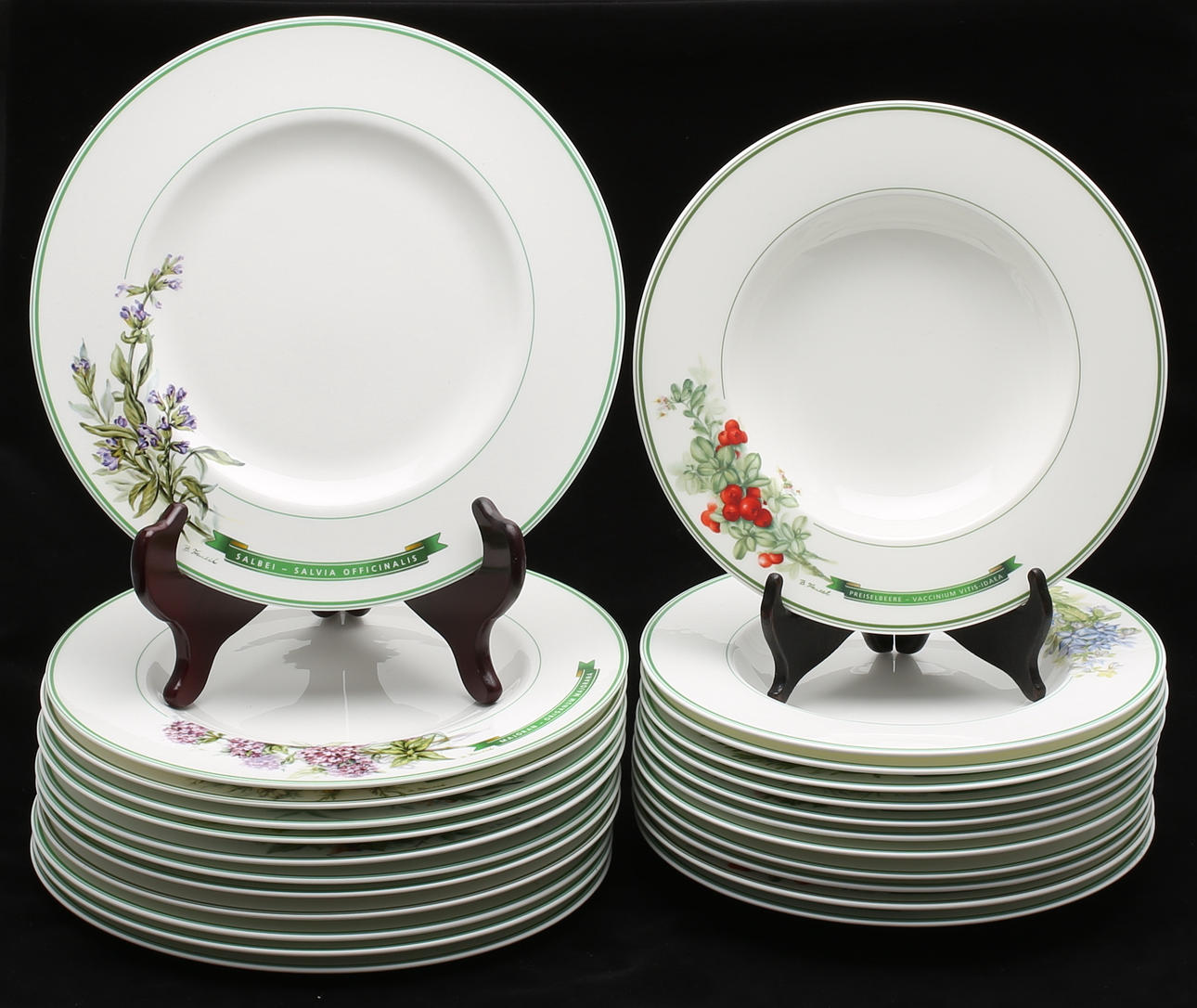 TALLRIKAR, 24 st, benporslin, B Freuzel, "Feine Küchenkräuter", Underberg, Villeroy & Boch, Tyskland.