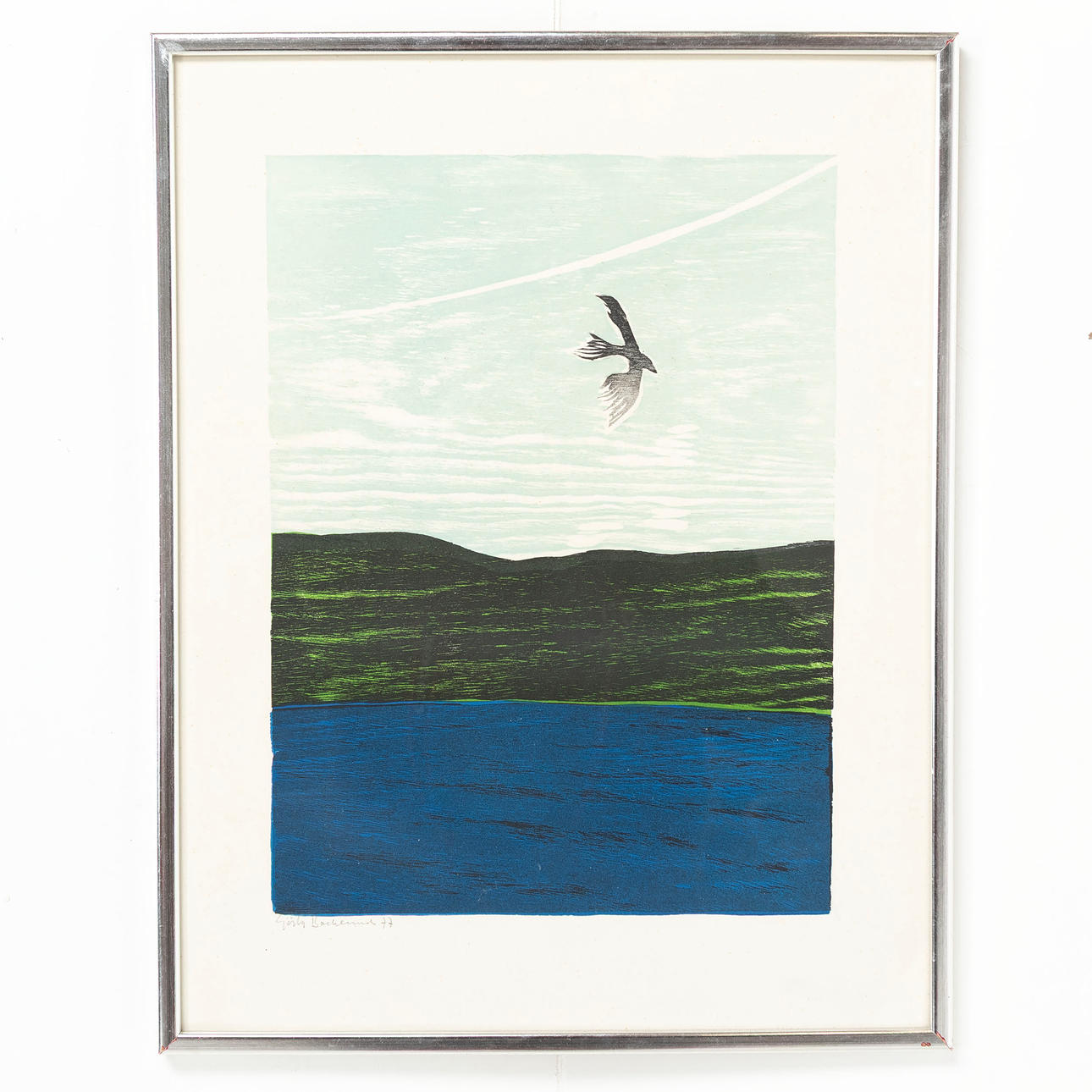GÖSTA BACKLUND. "Flykten", signerad.