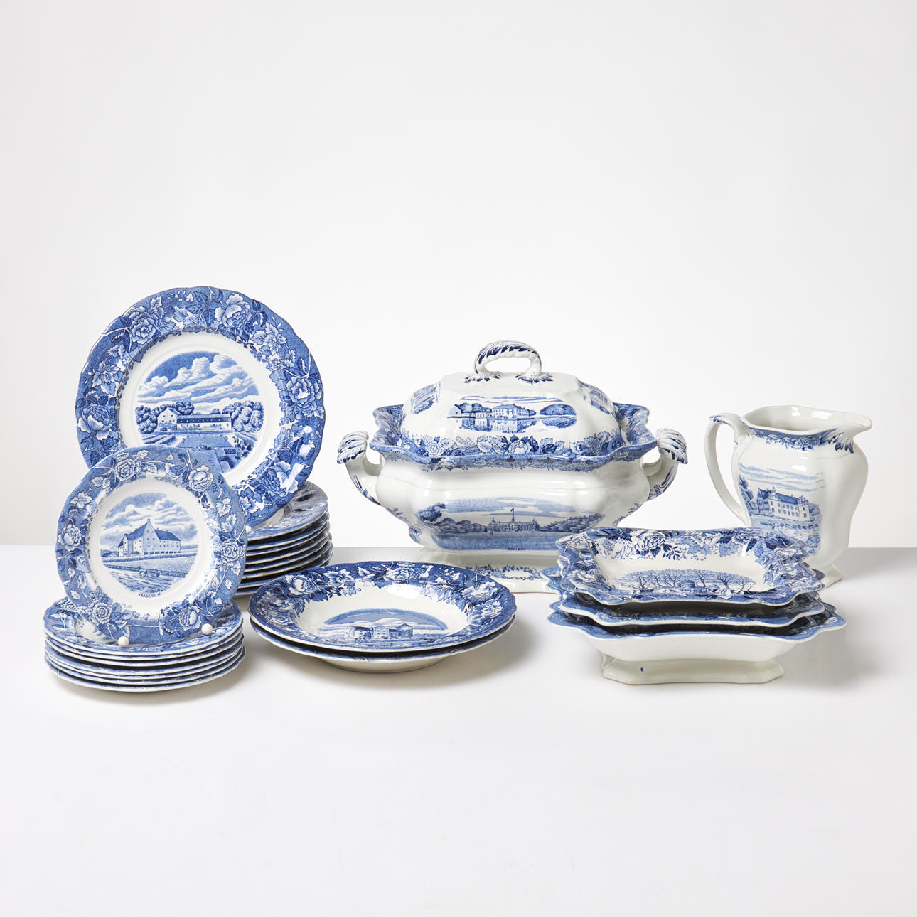 SERVIS. 24 dlr, "Skåne", Rörstrand, transferware, 1900-talets första hälft.