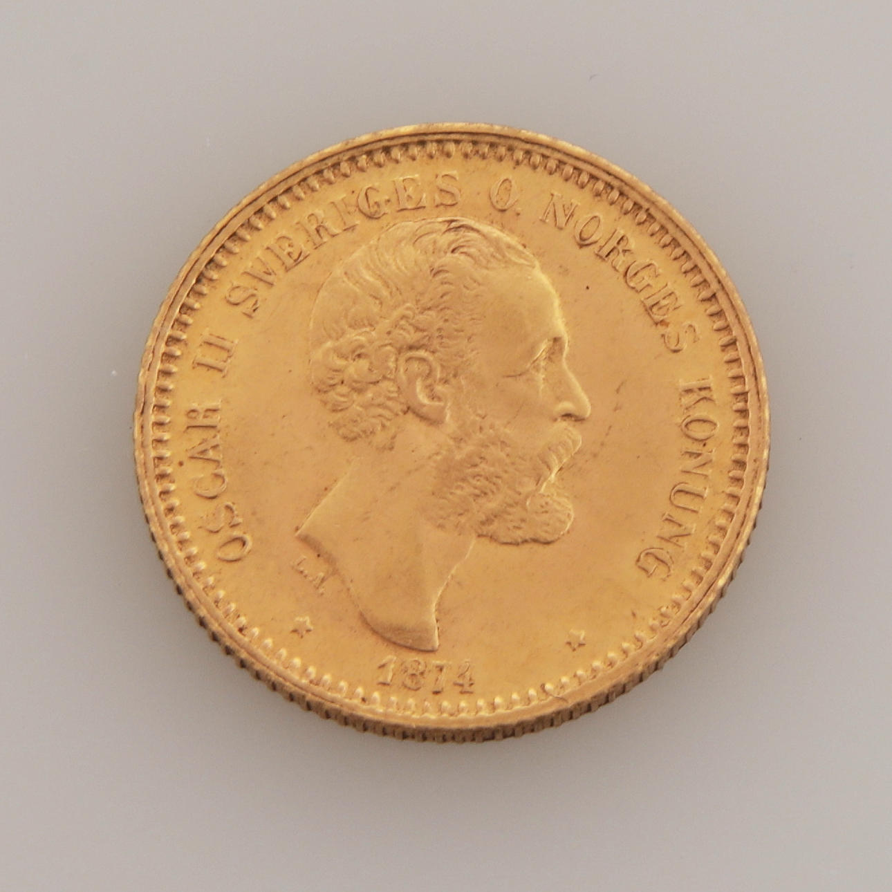 MYNT, guld, 10 kr, Sverige, 1874.