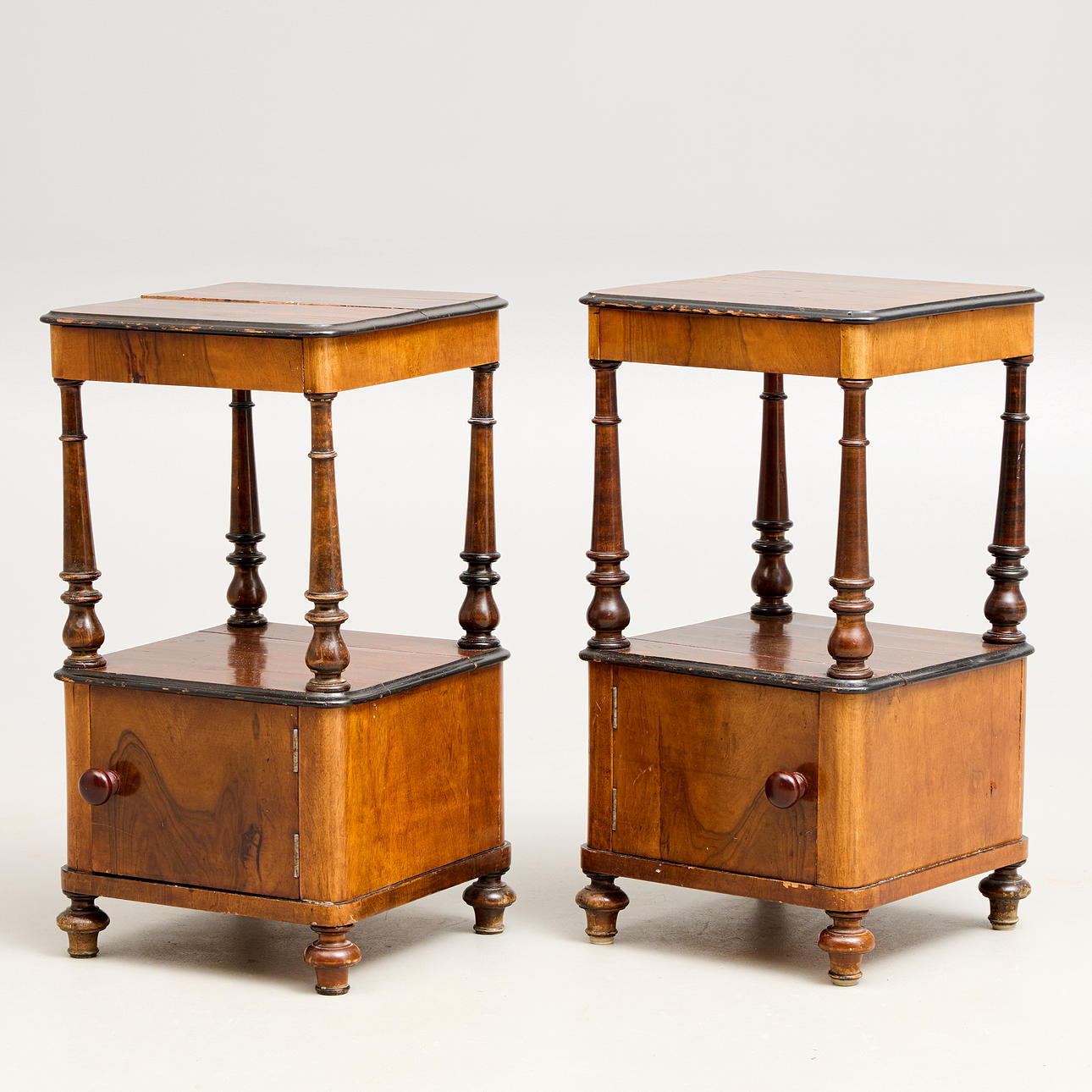 BEDSIDE TABLES / POT CUPBOARDS, a pair, circa 1900.