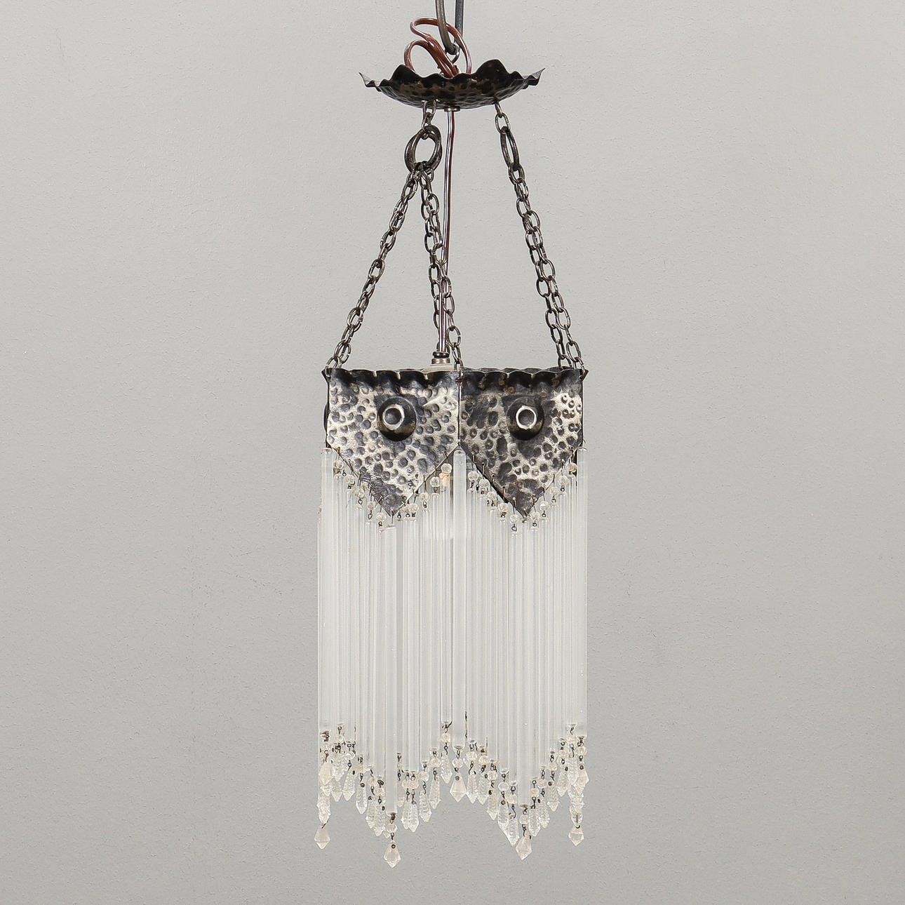 CEILING LAMP wrought iron with glass rods.
