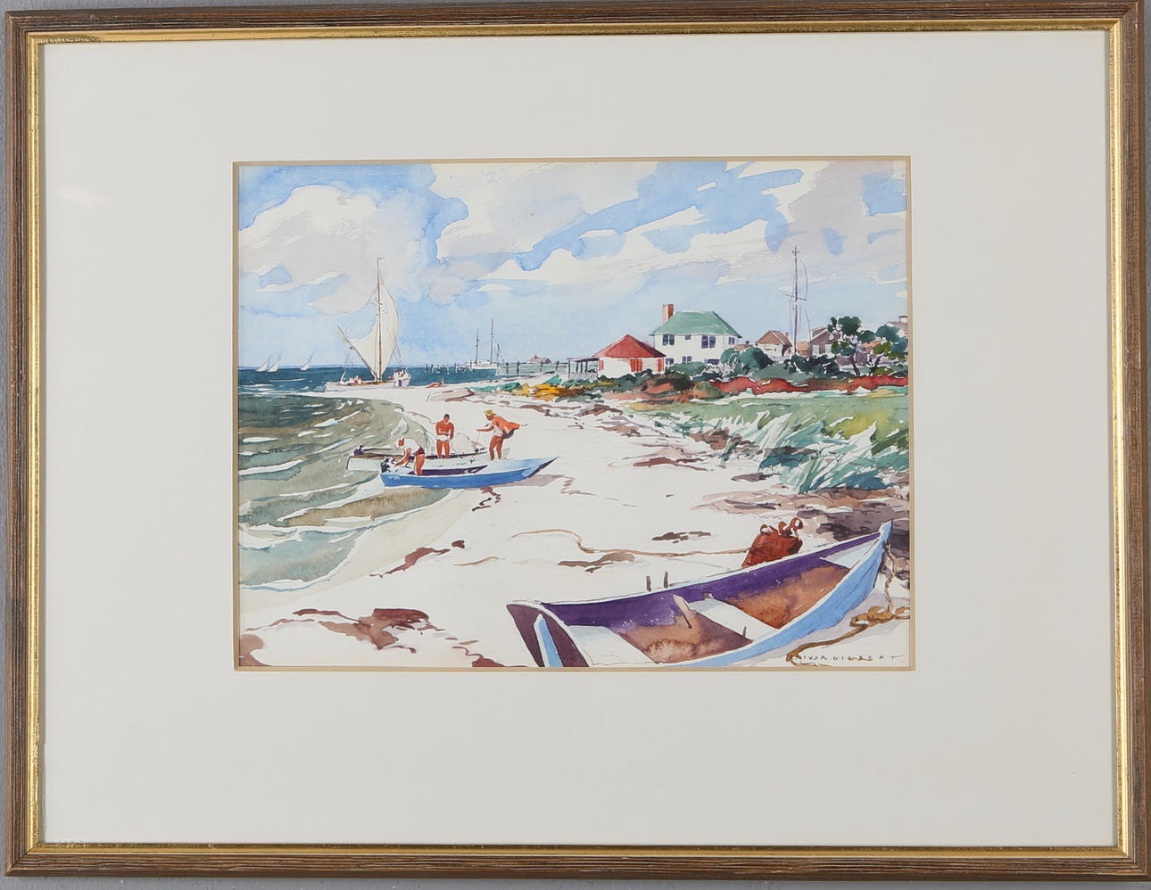 CARL IVAR GILBERT. Strandmotiv, akvarell, singerad.