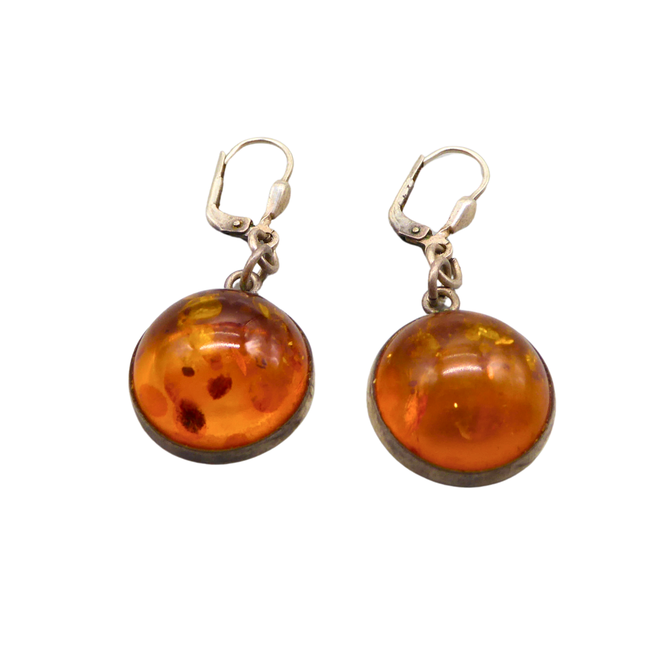 ROUND AMBER DROP EARRINGS IN 925 STERLING SILVER.