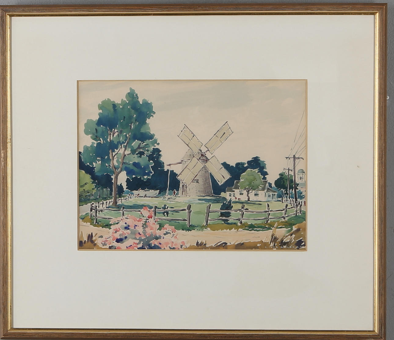 CARL IVAR GILBERT. Gård med väderkvarn, akvarell, signerad.