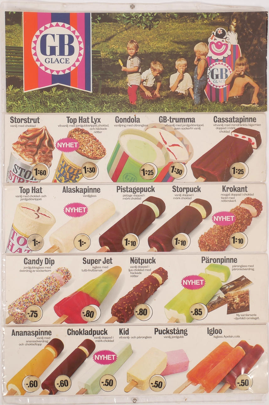 GB Glace. Prislista 1971, plast och papp.