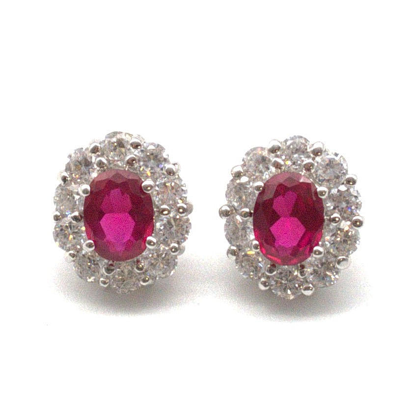 CHRISIAN & IBANA. RUBY STUD EARRINGS 3CT; HANDMADE; ART DECO STYLE;.