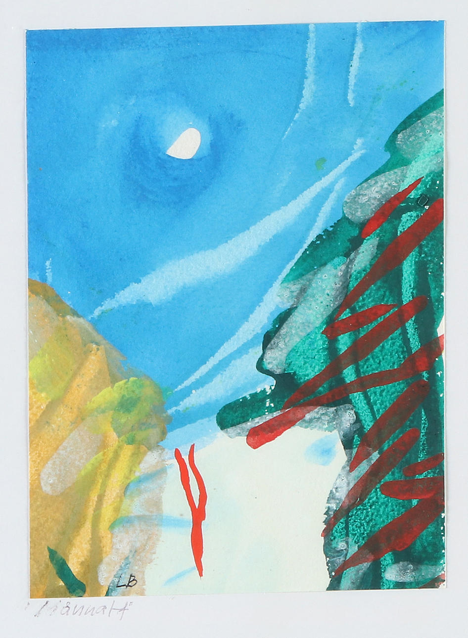 LARS BERTLE. Gouache. "Månnatt". Signerad LB.