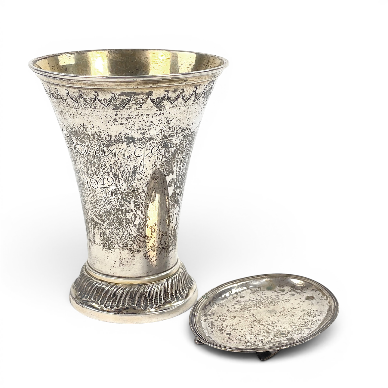 SILVER ITEMS, goblet, small tray.