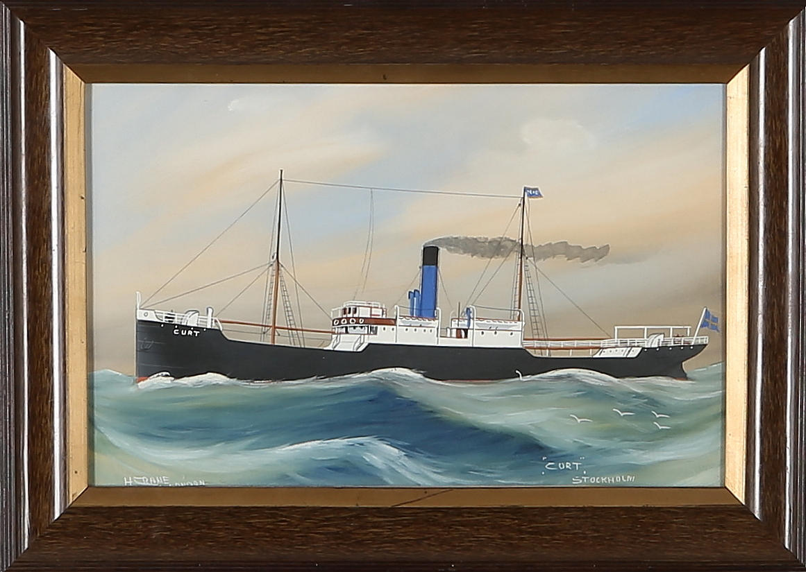 H. CRANE. Fartygsporträtt, "Curt", Stockholm, gouache, signerad.