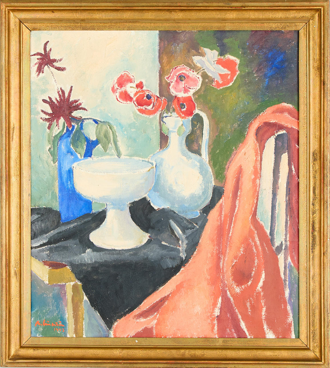 MARTIN LINDSTRÖM. Floral still life, dated 1943.