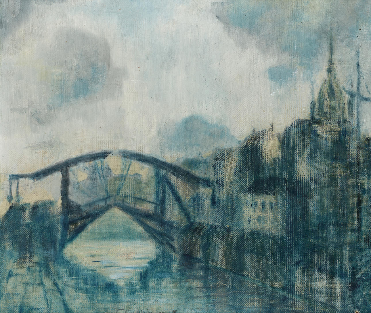 OIDENTIFIERAD KONSTNÄR. Cityscape, signed and dated -17, oil on canvas.