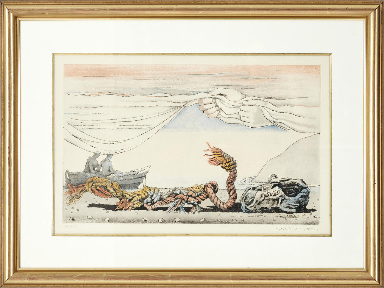 AXEL OLSON. Strandfynd, signed and numbered 98/260, colour etching.