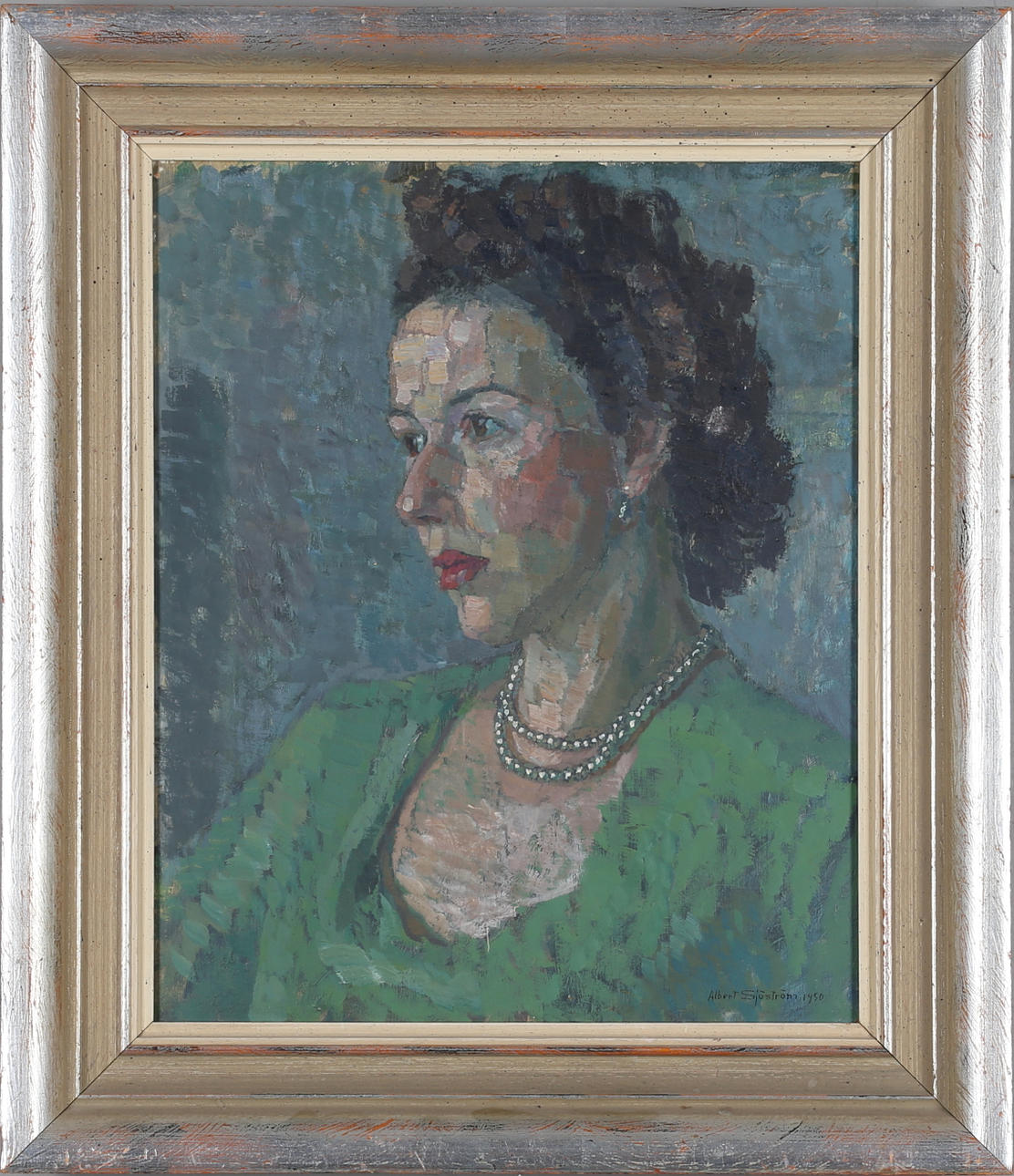 ALBERT SJÖSTRÖM. olja på pannå, signerad och daterad 1950.