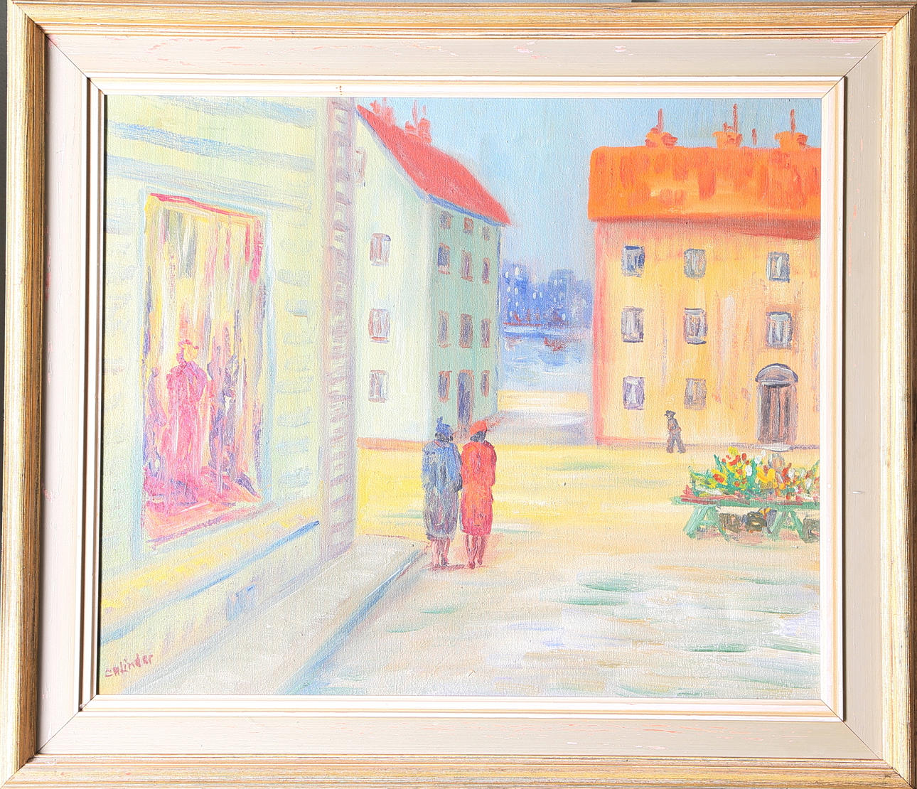 OIDENTIFIERAD KONSTNÄR. Kvällspromenad, olja på duk, signerad CH Linder.