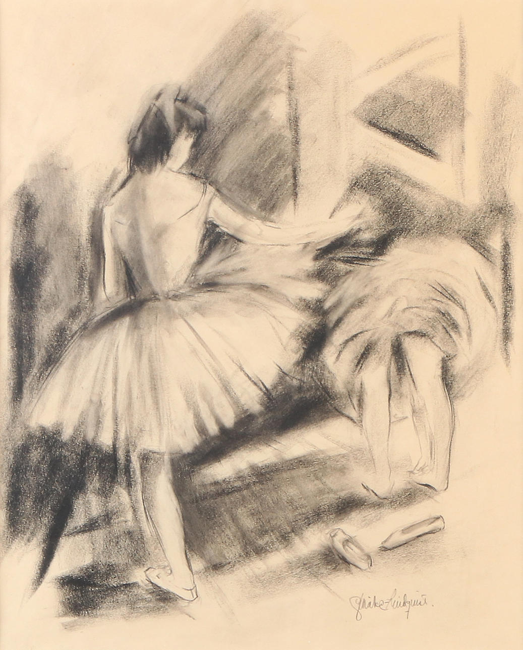 GERTRUD WRÅKE-LINDQUIST. Charcoal drawing. Ballerinas. Signed. Art ...