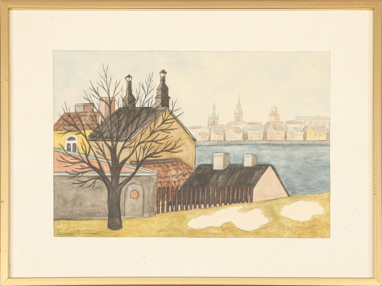 DAGMAR RICKMAN. Akvarell, signerad.