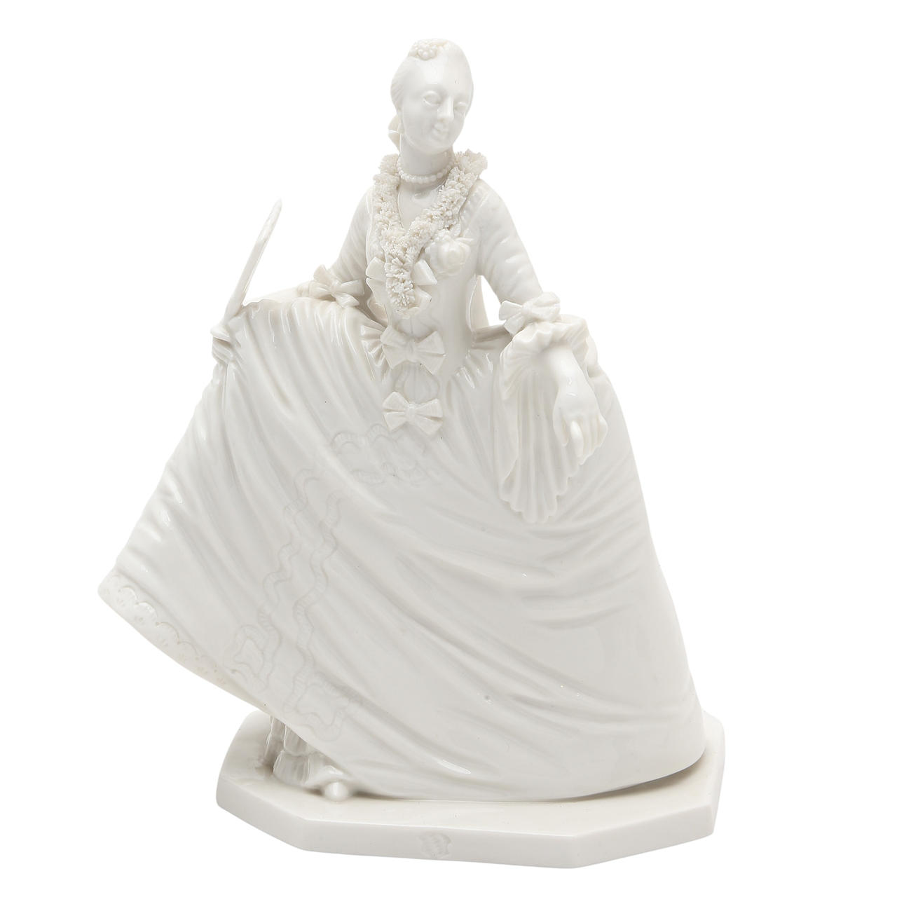 FRANZ ANTON BUSTELLI. EFTER. "1700-talsflicka", figurin i glaserat porslin från Nymphenburg, 1900-tal