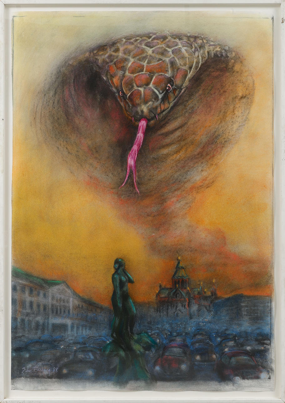 PETER TILLBERG. Composition with cobra, pastel, signed and dated 88.