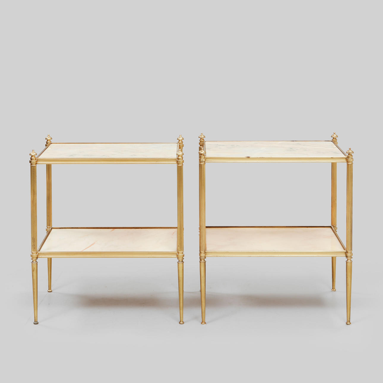 SIDOBORD, 2 st, sten & mässing, 1900-talets andra hälft.