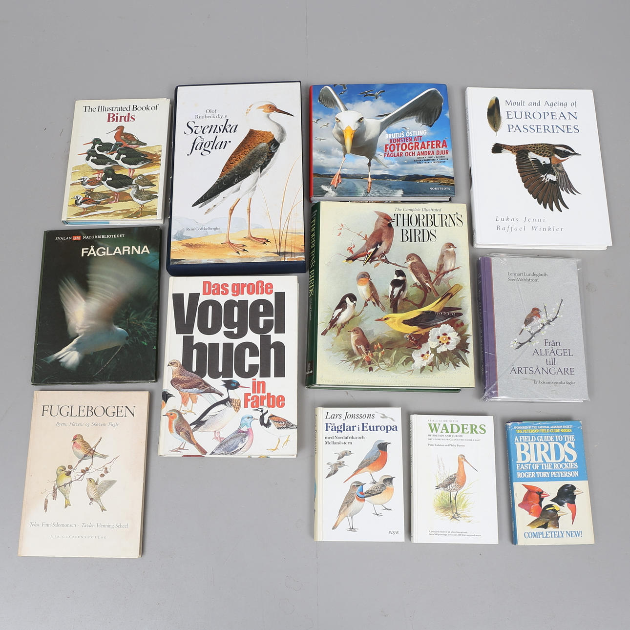 BÖCKER om FÅGLAR, 12 st, bl a "Svenska Fåglar" av Olof Rudbeck d.y:s.