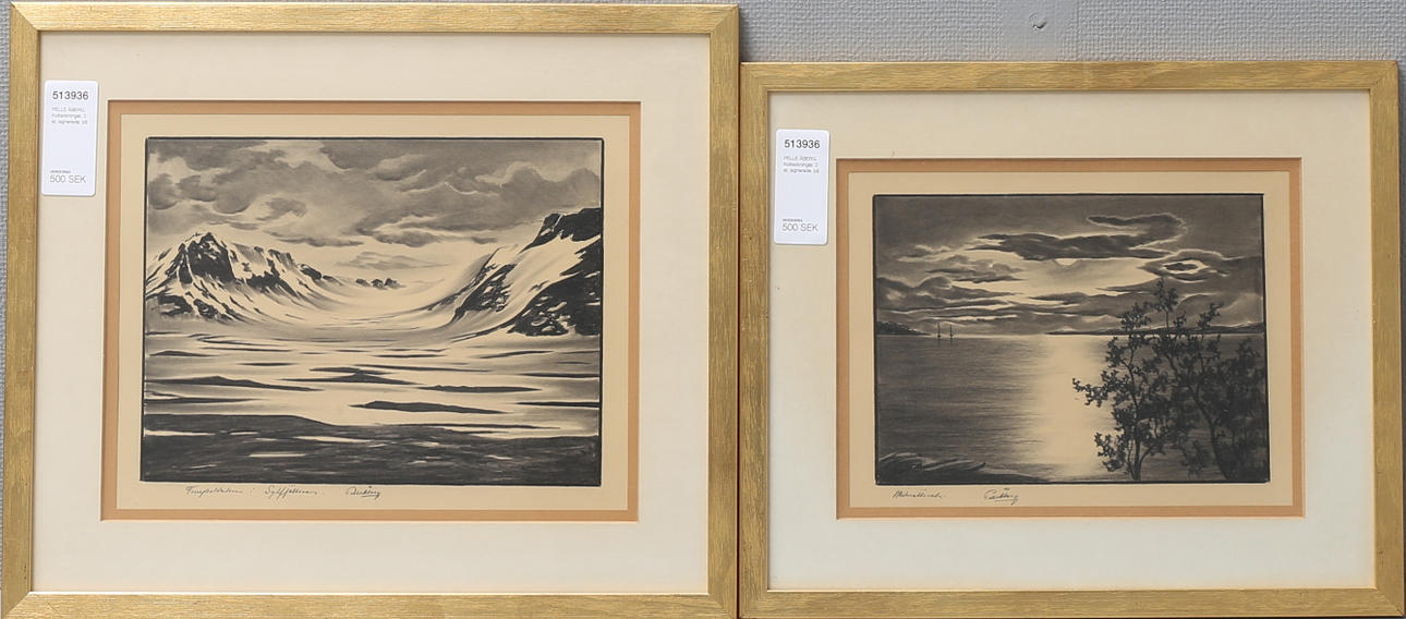 PELLE ÅBERG. Kolteckningar, 2 st, signerade.