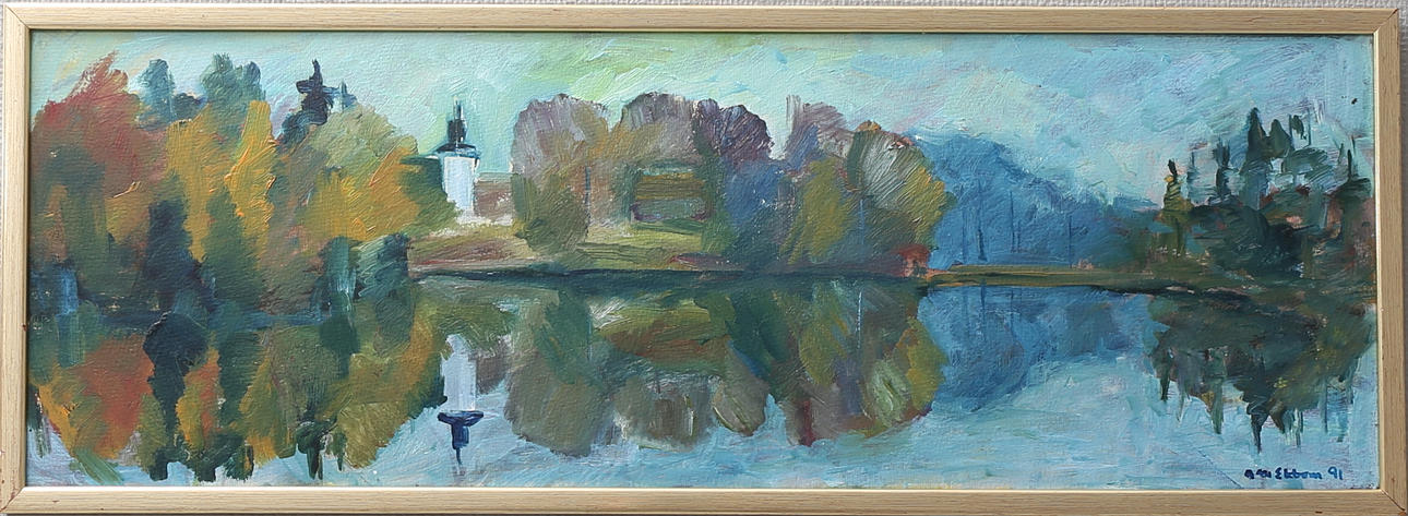 ANN-MARIE EKBOM WIKSTRÖM. "Från min veranda. Höst", olja på pannå, signerad och daterad -91.