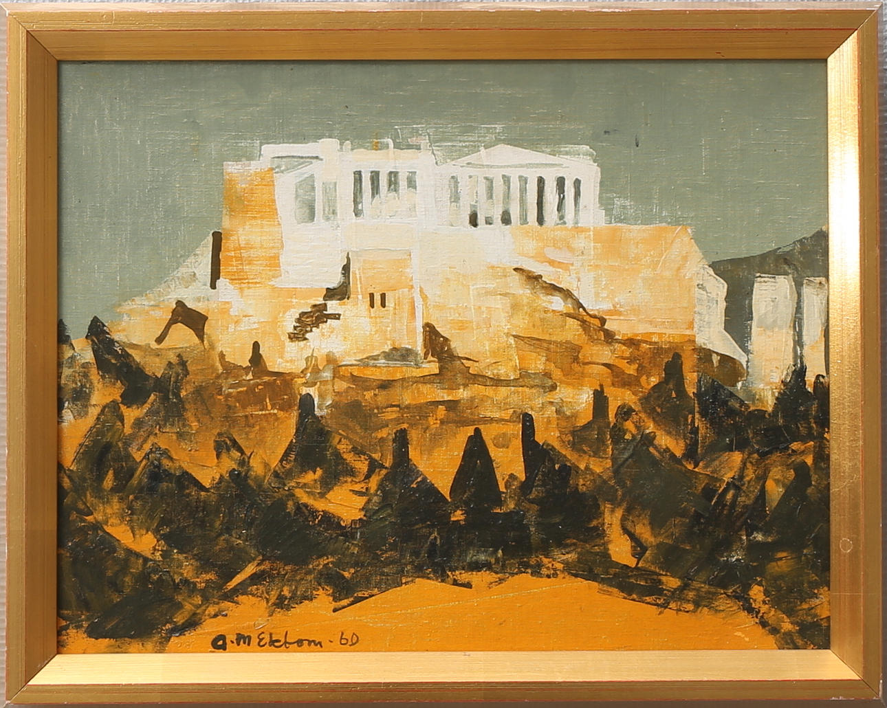 ANN-MARIE EKBOM WIKSTRÖM. Tempel på berg, olja på pannå, signerad och daterad -60.