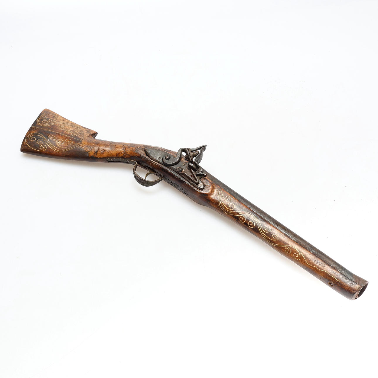 TROMBONPISTOL, flintlås, replika.