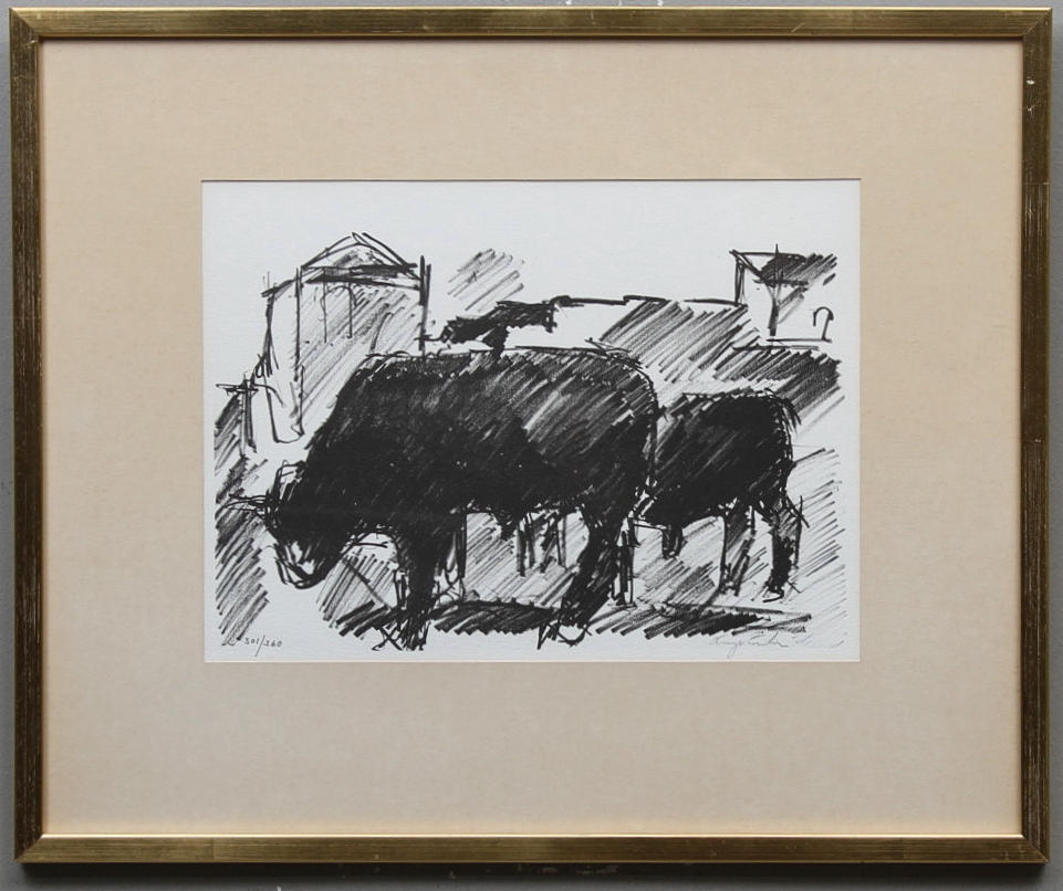 HUGO ZUHR. Betande nötkreatur. Litografi. Signerad och numrerad 301/360.