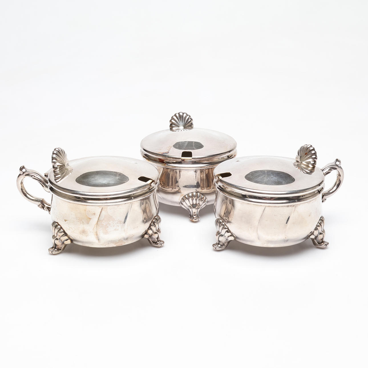 KAVIARSKÅLAR, 3 st, nysilver, Eberle, 1900-tal.