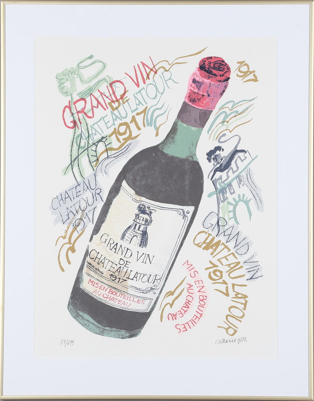 CATHARINA GÖTH. Chateau Latour, serigrafi, signerad samt numrerad.