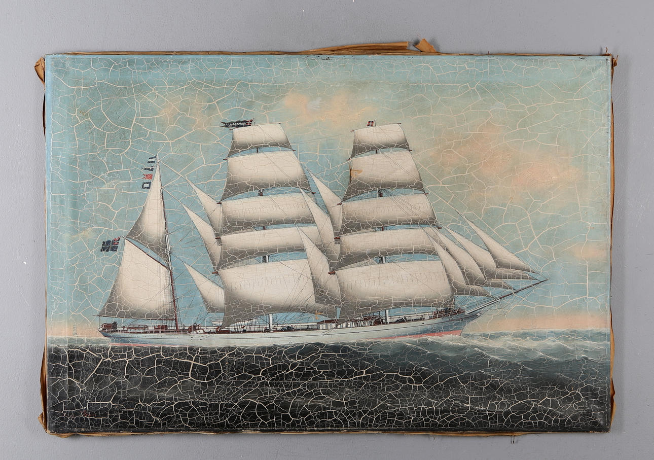 OIDENTIFIERAD KONSTNÄR. skeppsporträtt, olja på duk, signerat Kong Wein.