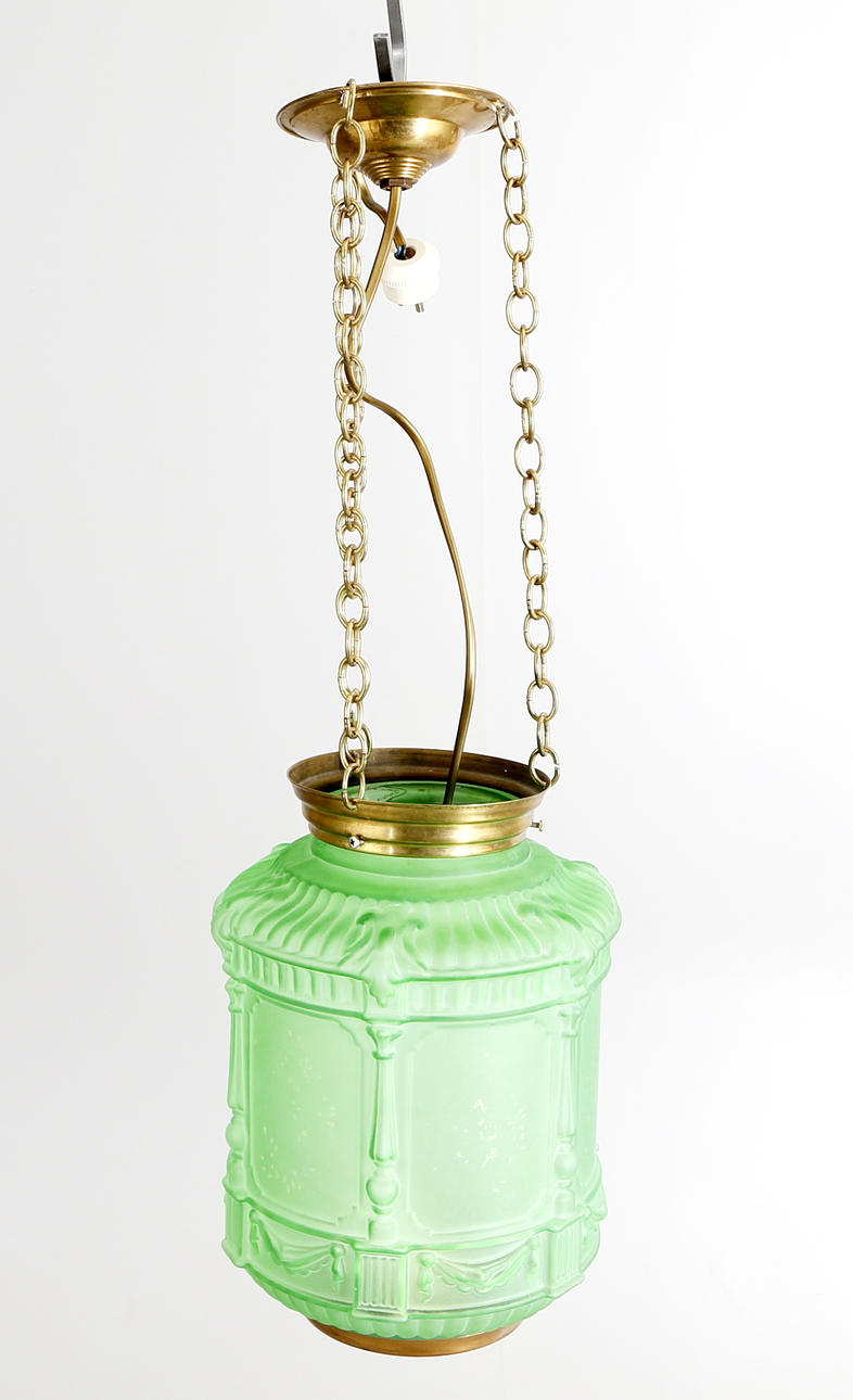 MÅNSKENSLAMPA, mässing samt glas, jugend, tidigt 1900-tal.