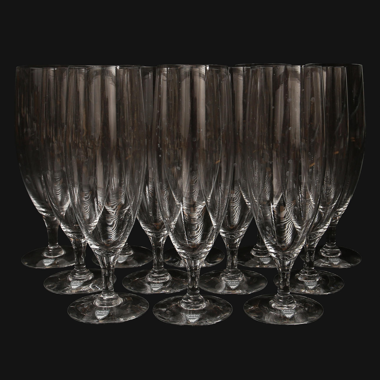 OLLE ALBERIUS. Ölglas "Pils", Orrefors, 12 stycken.