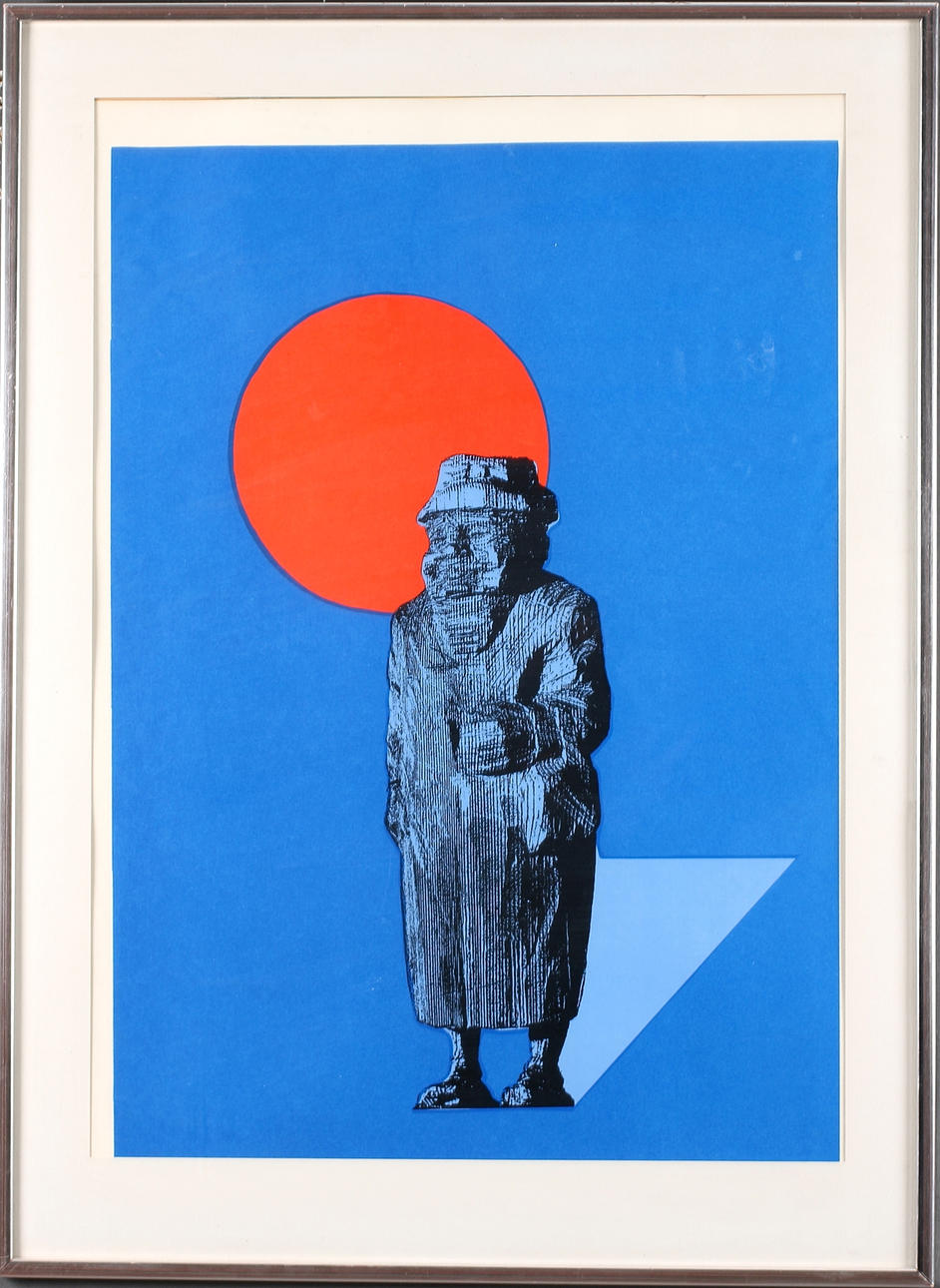 SVEN INGE HÖGLUND DEMONÉR. Blå man och röd måne, färglitografi.