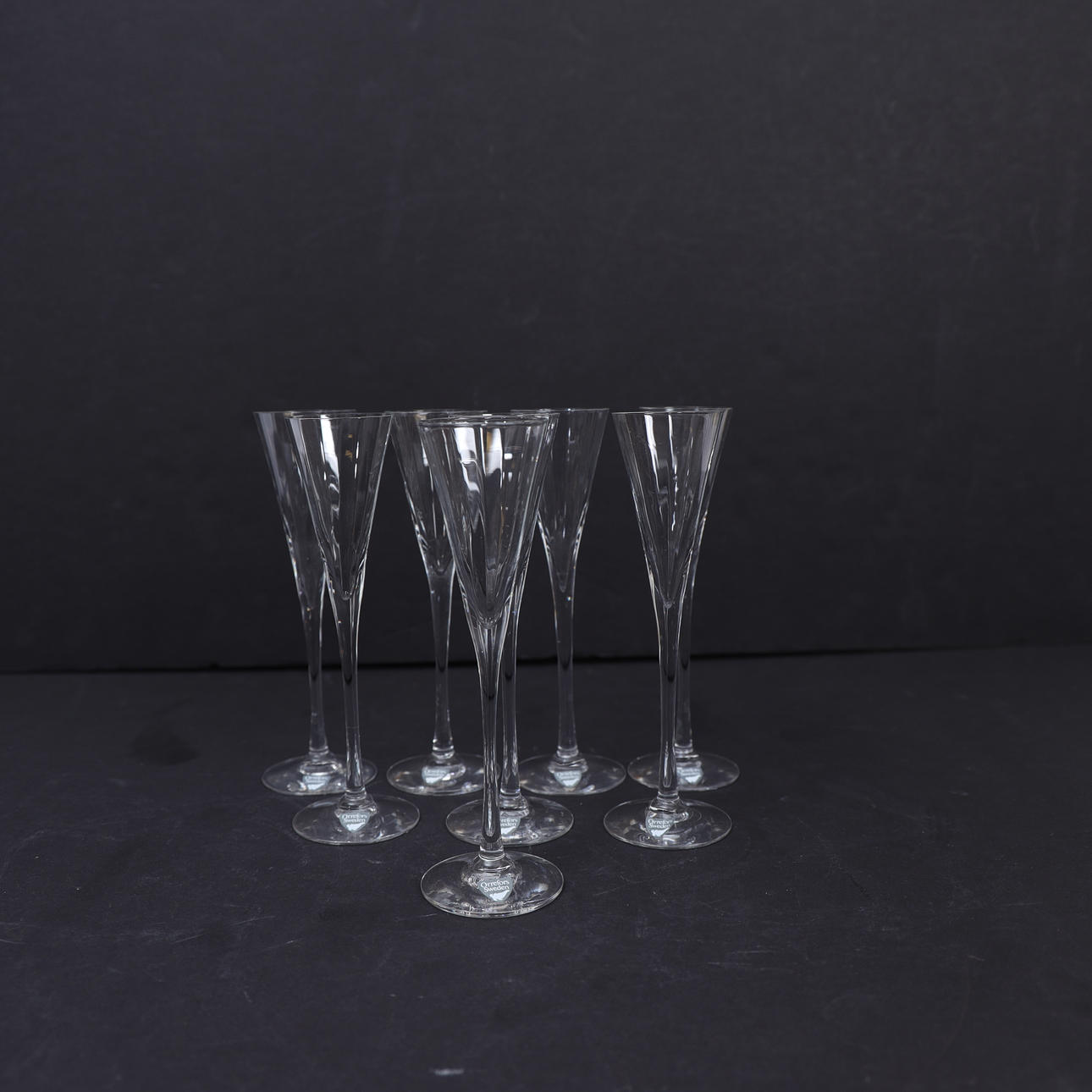 GUNNAR CYRÉN. Snapsglas 8st, "Optica" Orrefors.