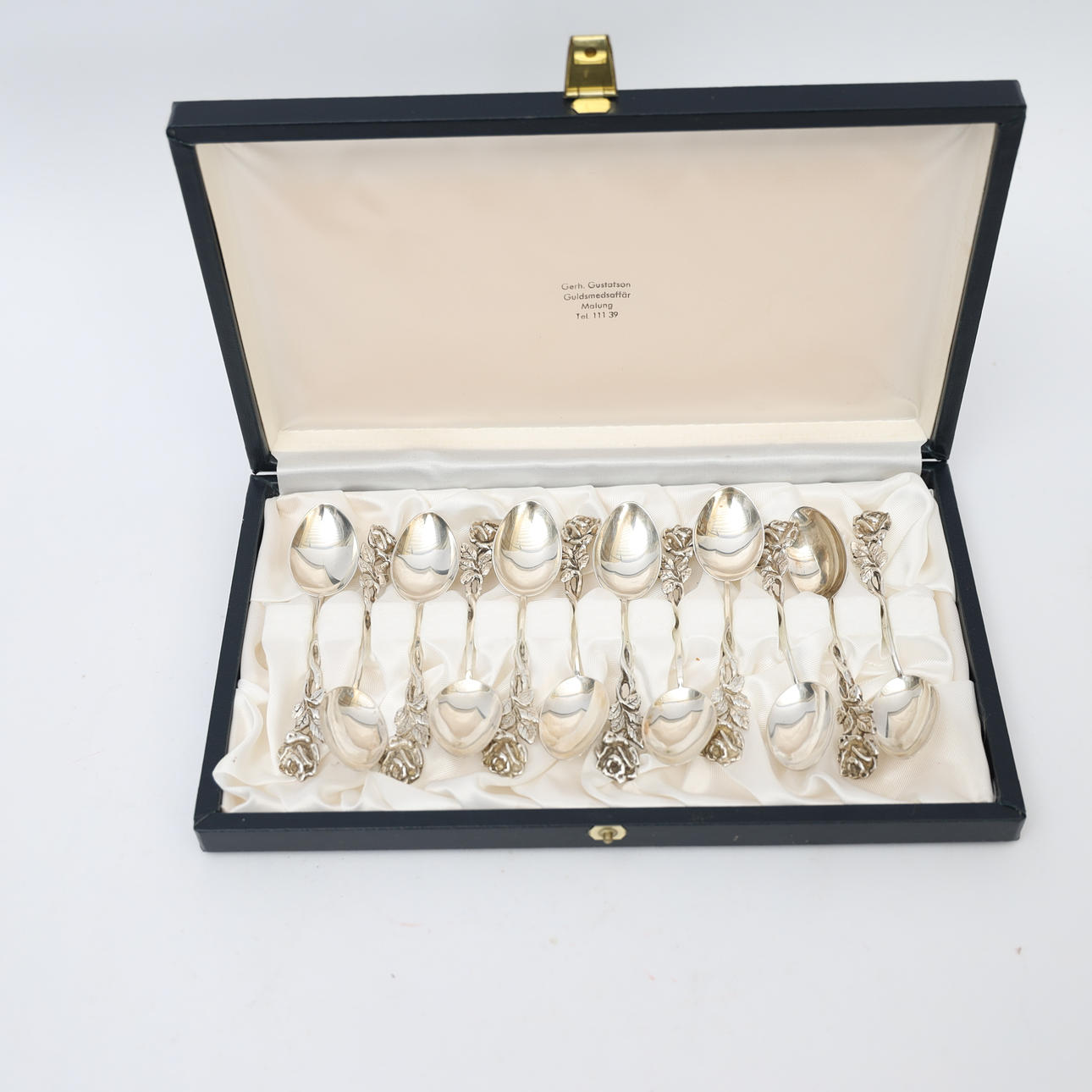 KAFFESKEDAR, 12st, silver, med rosdekor.