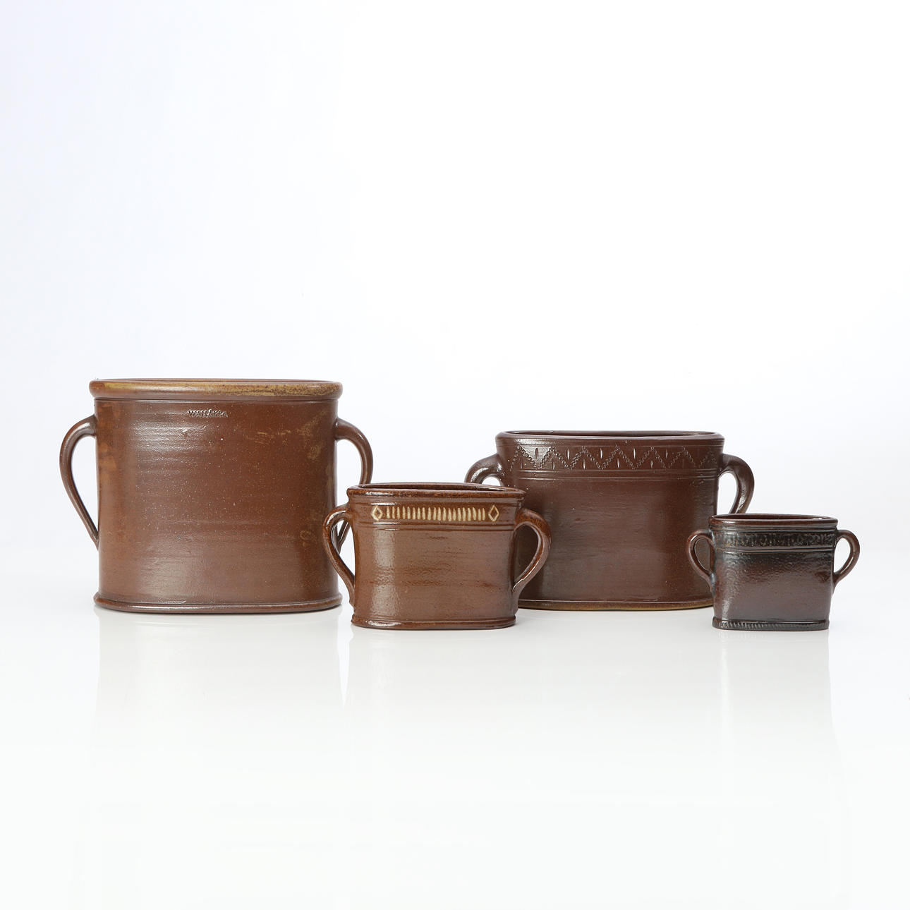 WALLÅKRA, CANDLE DIPPING JARS, FOUR. Salt-glazed stoneware. Marked.